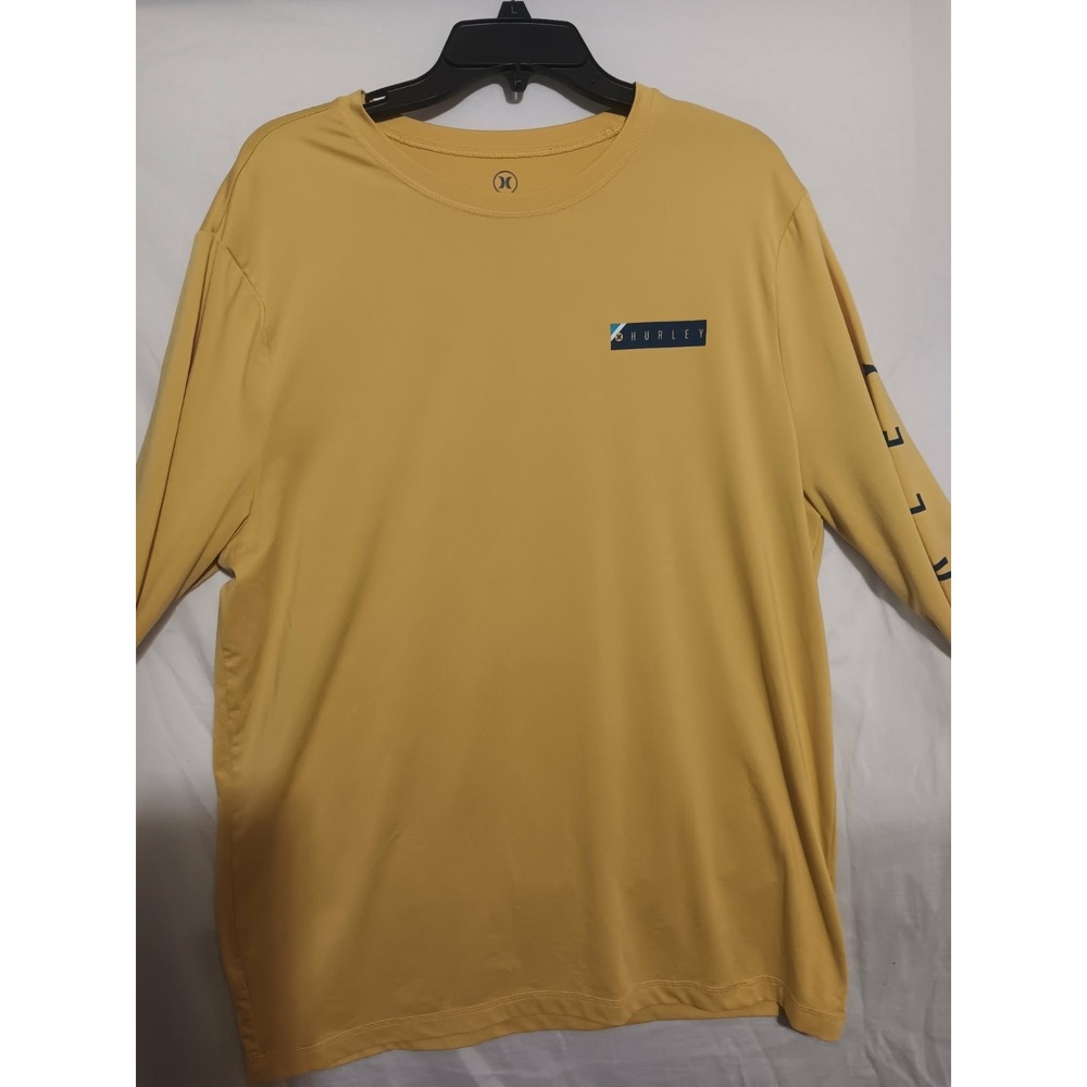 Hurley Yellow Extra Long Graphic Rash Guard Athletic Crew Neck Shirt Sz XL